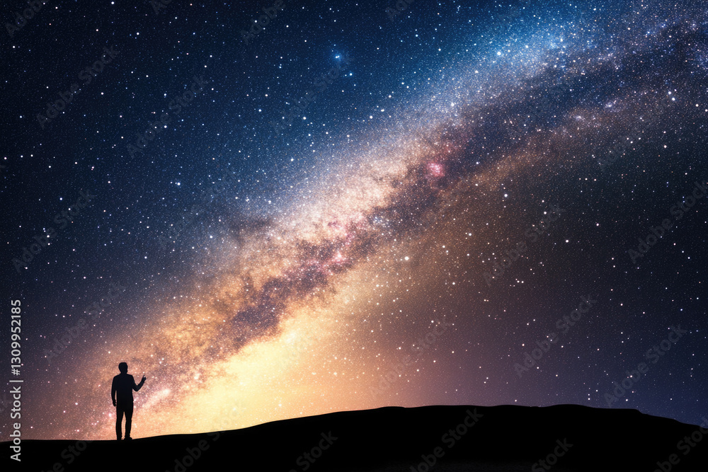 Stargazer admires the vast universe under a brilliant night sky Stargazer admires the vast universe under a brilliant night sky