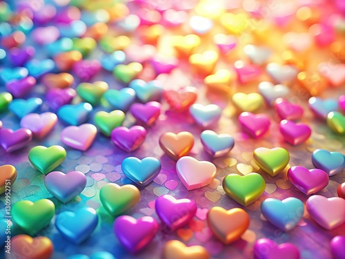 Abstract pastel hearts, blurred Valentine's background.