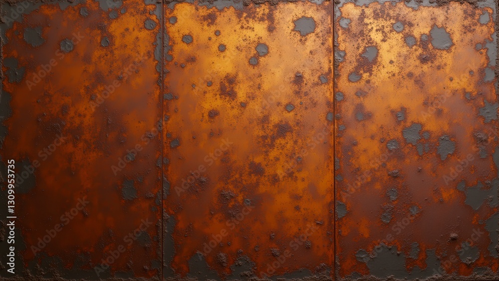 Three metal panels with a heavily rusted texture creates an industrial grunge background. Three metal panels with a heavily rusted texture creates an industrial grunge background.