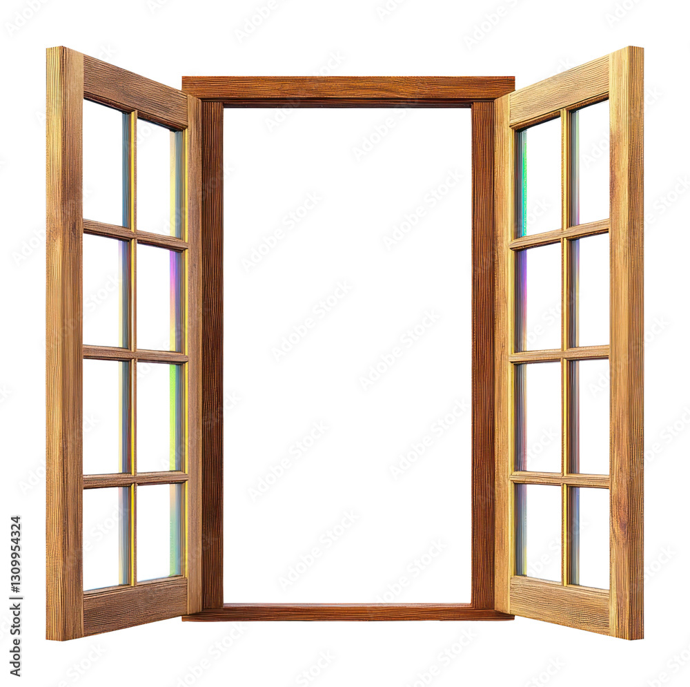 PNG Wooden double windows open wooden frame door.