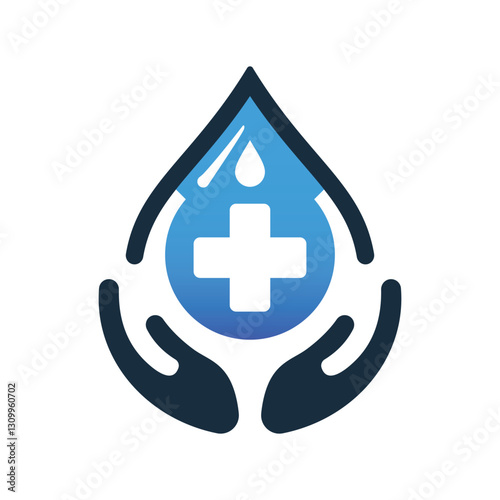 CareDrop logo, Medical Care Vector Logo with Hands and Cross 