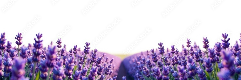 Obraz premium Isolated lavender field against a stark white expanse, peaceful, floral, still life