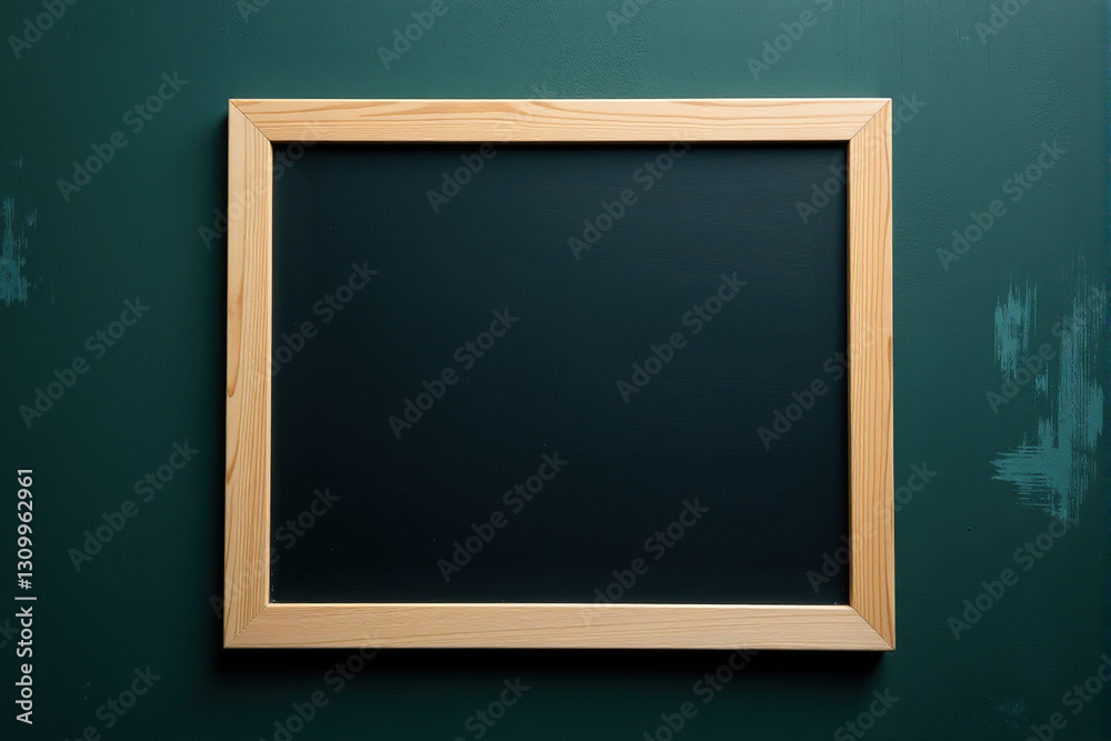 Empty blackboard with wooden frame on a dark green wall. Empty blackboard with wooden frame on a dark green wall.