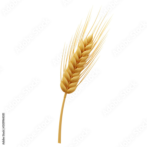 3D Wheat Stalk Icon – Single Vertical Stalk with Grains
