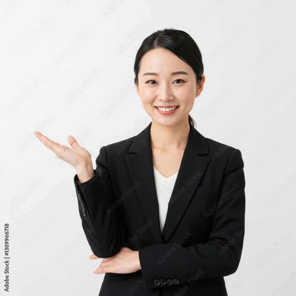 Corporate headshot of a professional Asian woman in black blazer with a friendly smile on white background Corporate headshot of a professional Asian woman in black blazer with a friendly smile on white background