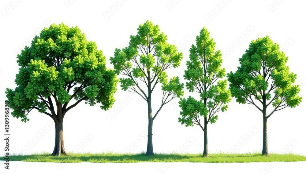 Varying branches of trees against a white background, serene, greenery, trunks Varying branches of trees against a white background, serene, greenery, trunks