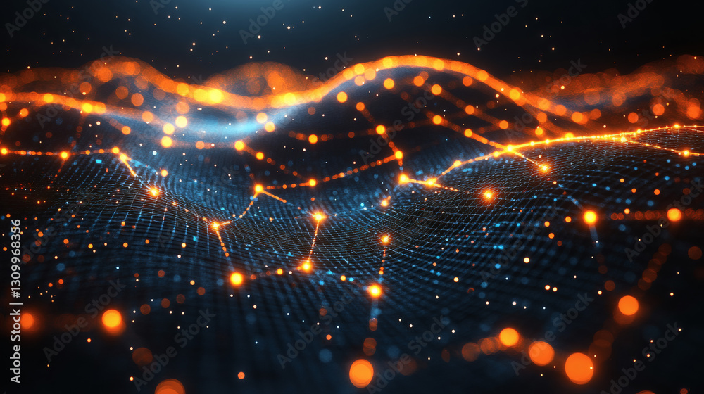 Fototapeta premium Abstract Glowing Particles Digital Landscape