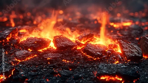 Molten Lava Flowing Over Rocks