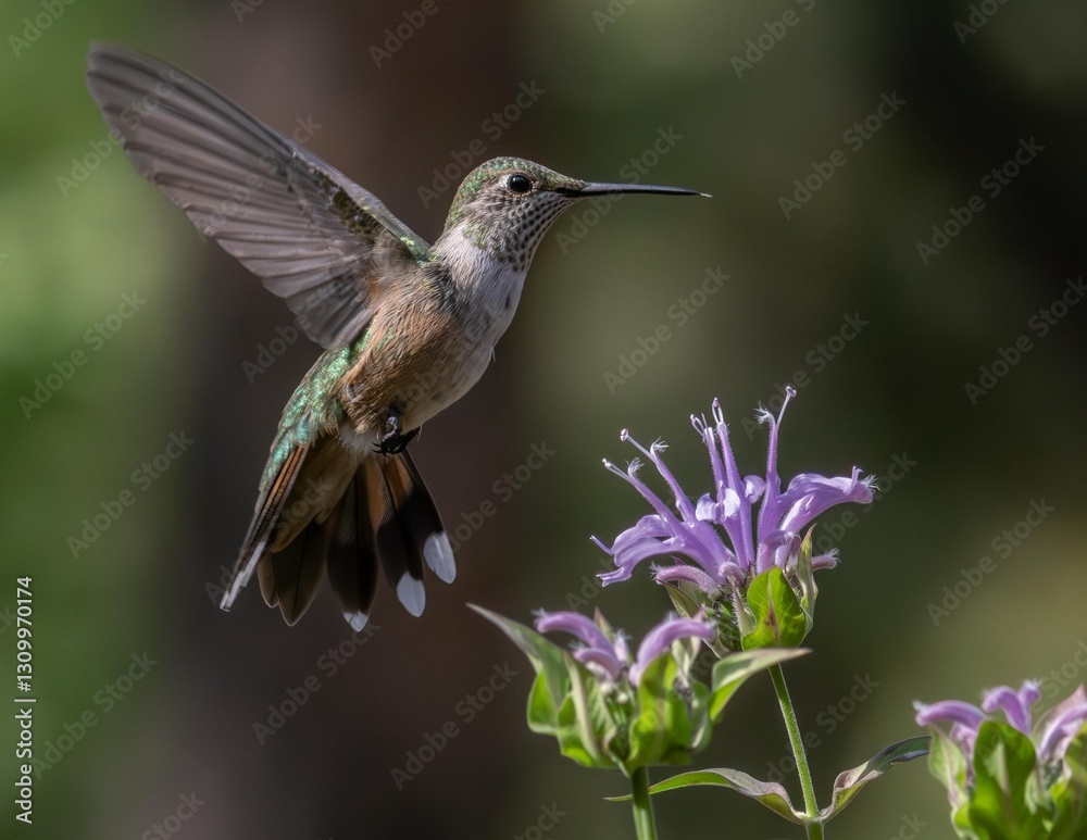 Fototapeta premium A collection of garden photos and wildlife photos of broad tailed, Rufus and Calliope hummingbirds in the Boulder Colorado region of the Rocky Mountains