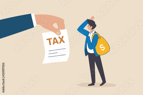 Crypto currency tax, government make crypto investor to pay tax for capital gain or profit concept, businessman investor holding bitcoin surprised by government hand issue tax bil