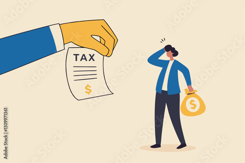 Crypto currency tax, government make crypto investor to pay tax for capital gain or profit concept, businessman investor holding bitcoin surprised by government hand issue tax bil