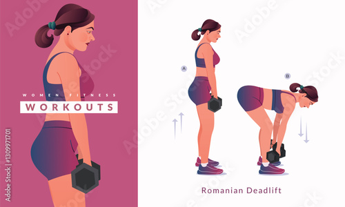 Romanian Deadlift Exercise. Woman workout fitness, aerobic and exercises