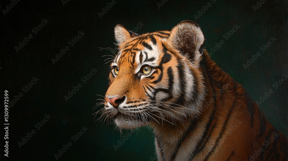 Obraz premium Majestic tiger portrait against dark background.