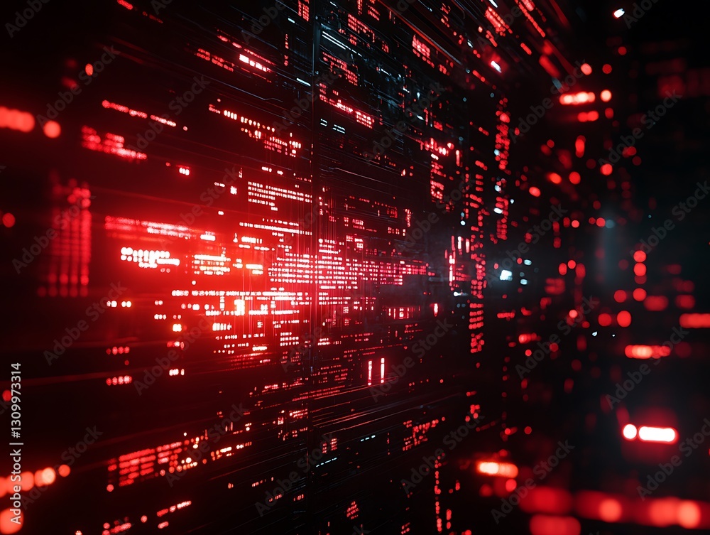 Fototapeta premium Red Data System Illustrating Complex Data Processing in Technology