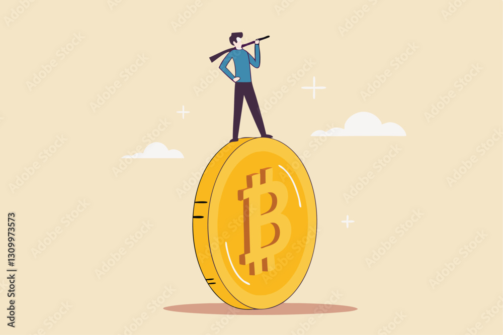 Bitcoin and crypto investment risk, balance between risk and return, cryptocurrency challenge to overcome volatility and make profit concept, businessman investor balancing as acrobat on giant bitcoin Bitcoin and crypto investment risk, balance between risk and return, cryptocurrency challenge to overcome volatility and make profit concept, businessman investor balancing as acrobat on giant bitcoin