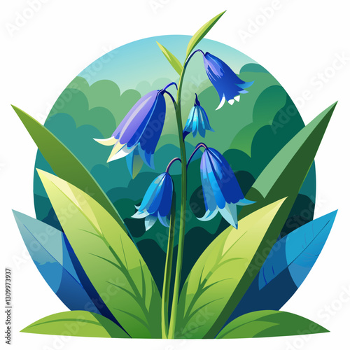 Beautiful bluebell flowers blooming in a serene green landscape