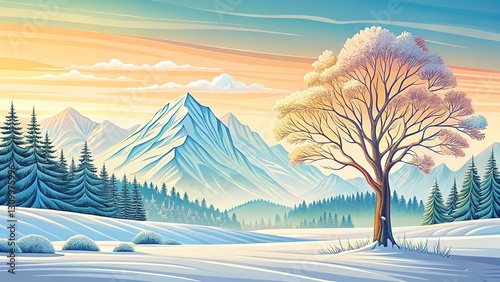 Winter wonderland in minimalist lines, ample space for copy.