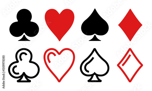 Card suit symbol. Flat card suit icons. Vector illustration
