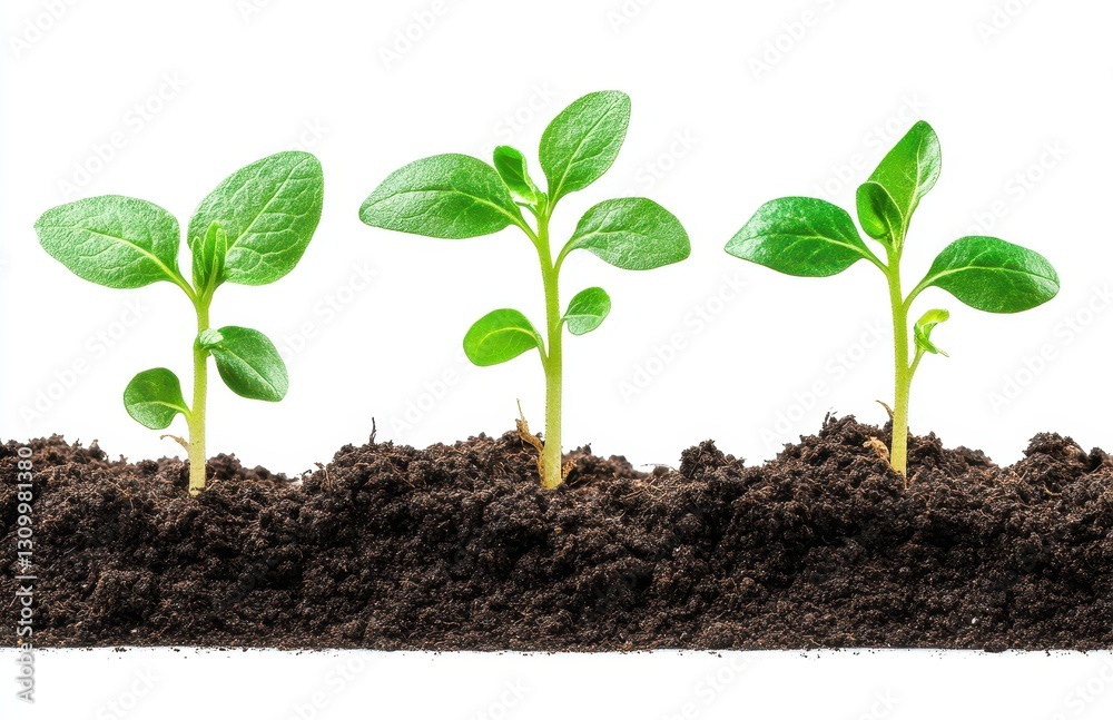 Green Sprouts Growing in Dark Soil, Representing New Beginnings and the Journey of Life, Isolated on White Background Green Sprouts Growing in Dark Soil, Representing New Beginnings and the Journey of Life, Isolated on White Background