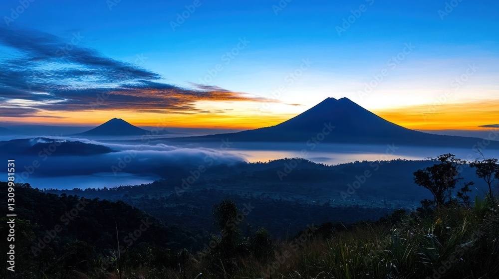 Naklejka premium Volcanic landscape at sunrise
