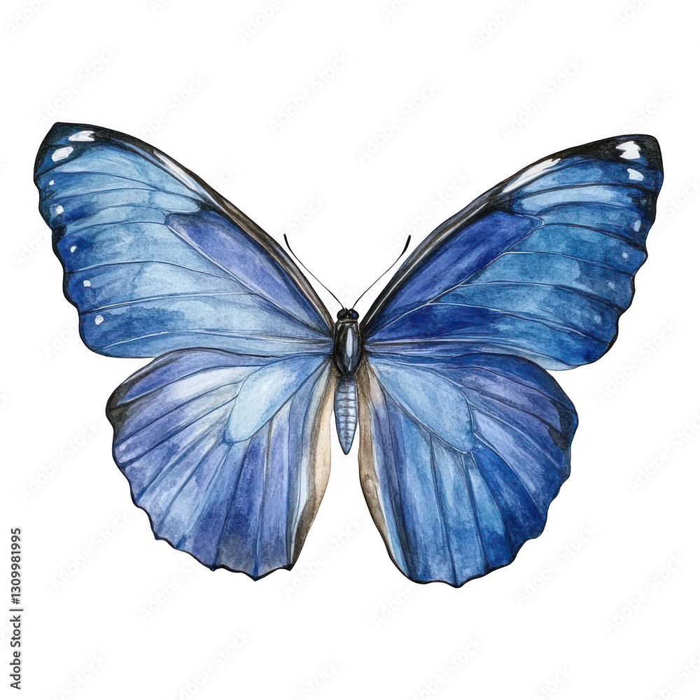 Fototapeta premium Beautiful blue butterfly with open wings on a white background