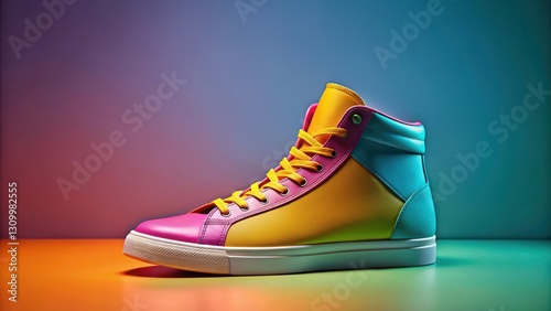 High-top sneakers in bold colors and sleek design on a minimalist background, colorful, athletic,  colorful, athletic,bold