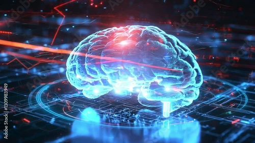 Wallpaper Mural Human Brain: A glowing, digital representation of the human brain, overlaid with a network of circuits and data streams, suggesting the complexities of thought, consciousness. Torontodigital.ca