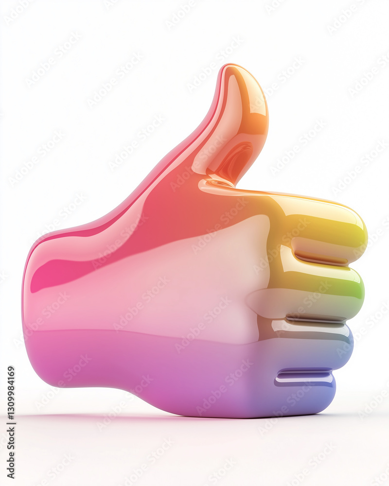Fototapeta premium 3D Glossy Thumbs-Up Icon Isolated on White Background 