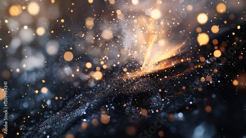 Cosmic Galaxy Abstract with Golden Light Particles and Dark Universe Space Exploration Background