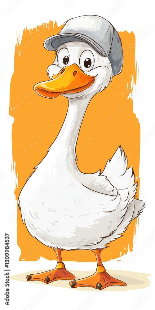 Fototapeta premium Adorable Cartoon Goose Donning a Hat: Whimsical Illustration for Fun Prints