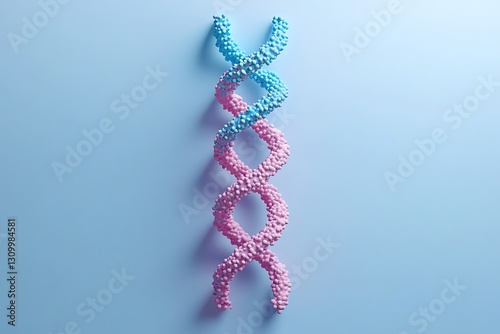 A digitally rendered double helix DNA strand with color contrast