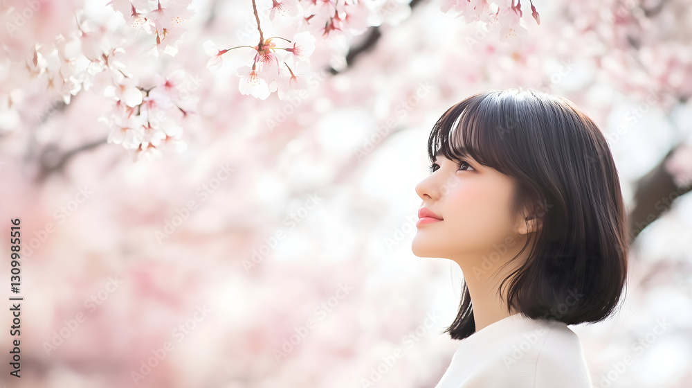 はる 春 日本人 日本 桜 さくら 女性 モデル ポートレート 顔 ピンク 空白 コビースペース はる 春 日本人 日本 桜 さくら 女性 モデル ポートレート 顔 ピンク 空白 コビースペース