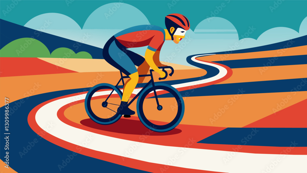 Fototapeta premium The cyclist encounters a race track with hairpin turns and speedboosting powerups making for an exhilarating ride.. Vector illustration
