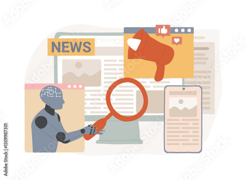 AI-Enhanced Media Monitoring abstract concept vector illustration.
