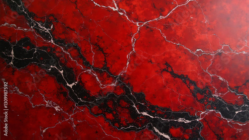 Vibrant Red Marble with Black and White Swirls