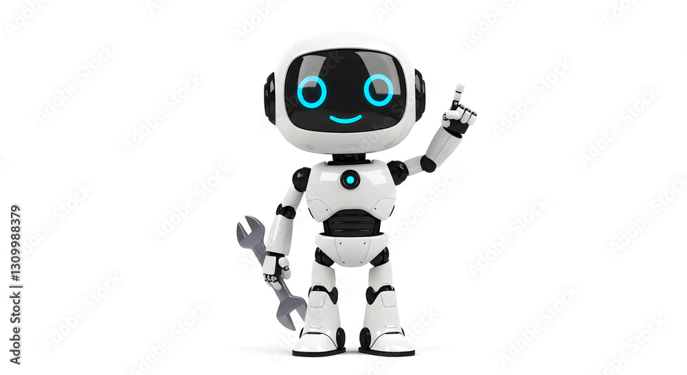 Futuristic 3D blue screen robot pointing forward Futuristic 3D blue screen robot pointing forward