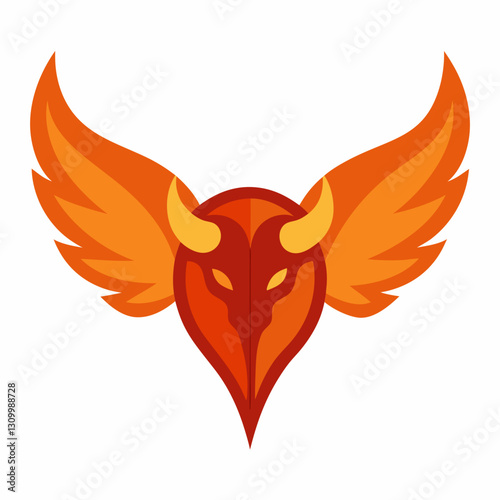 Abstract illustration of a vibrant orange phoenix rising with flames