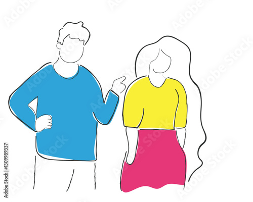 Quarrel, conflict in couple. Angry man blaming, shouting at upset woman. Fight, disagreement between two people in bad relationships. Flat graphic vector illustration isolated on white background