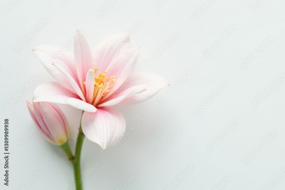 A delicate, pale-colored flower on a pristine white background, simple, white, pale A delicate, pale-colored flower on a pristine white background, simple, white, pale