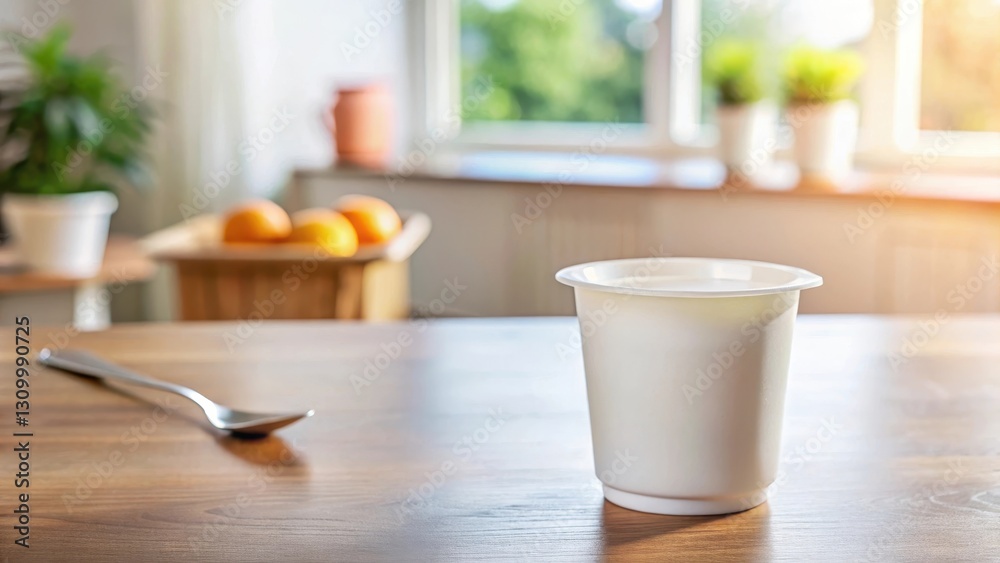 empty yogurt cup on breakfast table at eye level, food and drink, kitchen decor, food and drink, kitchen decor empty yogurt cup on breakfast table at eye level, food and drink, kitchen decor, food and drink, kitchen decor