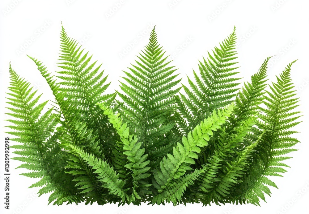 Lush Green Fern Leaves Arrangement Isolated on White Background Perfect for Nature Themes, Gardening Projects, and Eco-Friendly Designs Lush Green Fern Leaves Arrangement Isolated on White Background Perfect for Nature Themes, Gardening Projects, and Eco-Friendly Designs