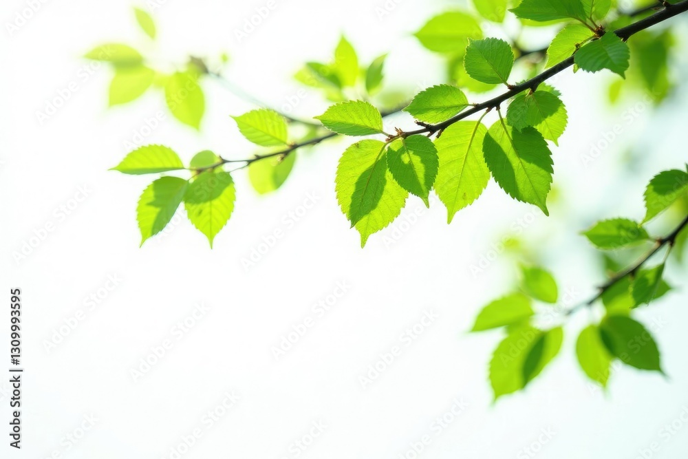 Delicate tree branches against a crisp white background, foliage, leaf, isolated Delicate tree branches against a crisp white background, foliage, leaf, isolated