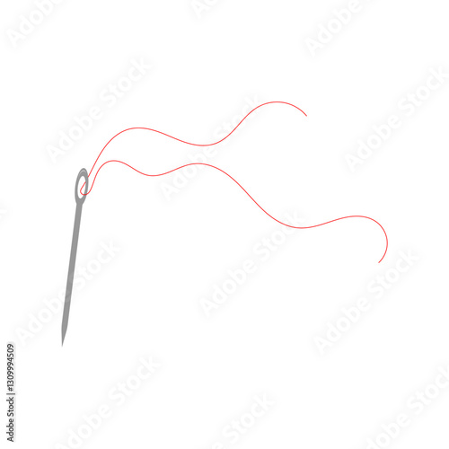 sewing needle and red thread. sewing equipment. tailor. garment industry. vector illustration