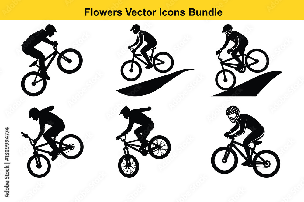 Obraz premium Bicycle Vector Icons Bundle Dynamic Cycling Stunts & Action Graphics.