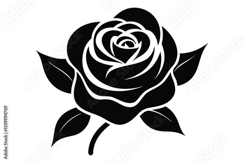 Elegant rose flower silhouette vector art illustrations, perfect for microstock and design projects.