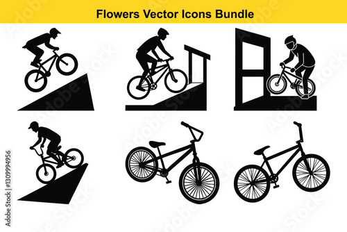 Bicycle Vector Icons Bundle Dynamic Cycling Stunts & Action Graphics.
