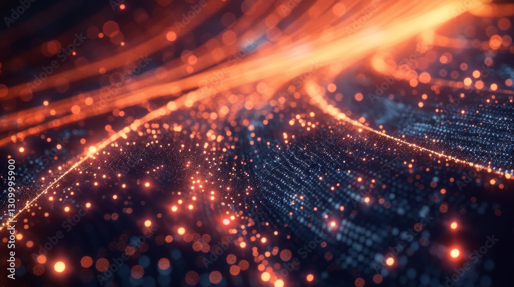 Obraz premium Vibrant abstract visualization of digital data streams glowing in dynamic patterns at night