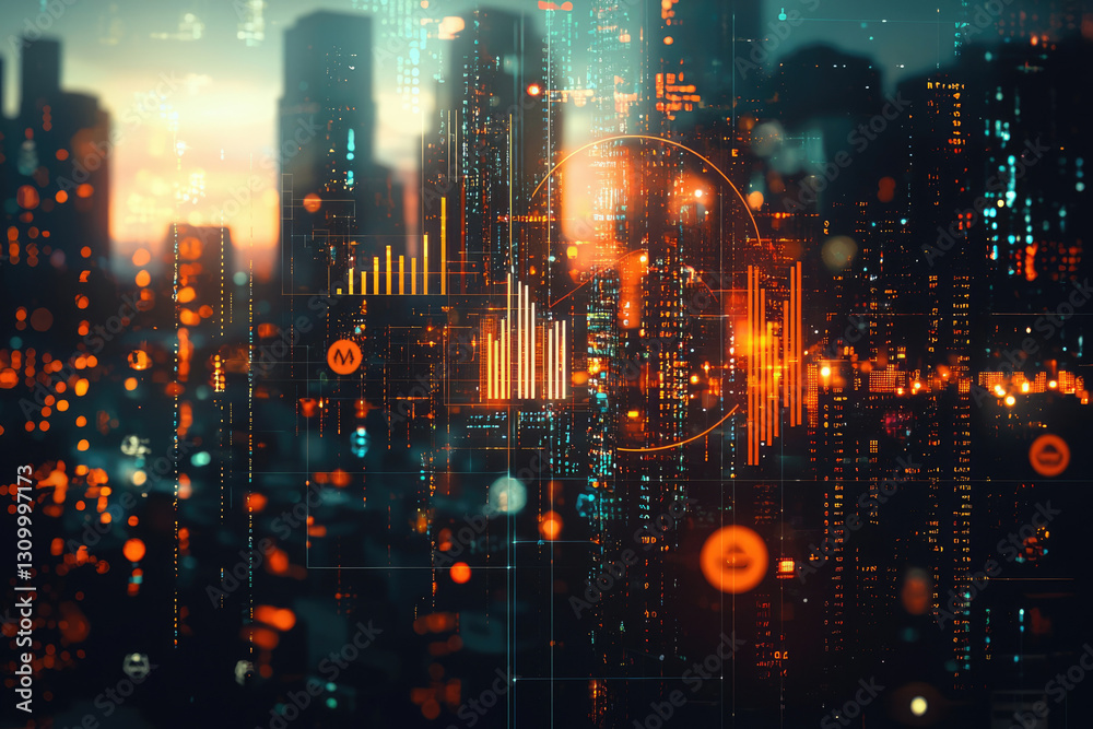 A futuristic cityscape overlaid with dynamic data visualizations, illustrating technological advancement and urban integration. A futuristic cityscape overlaid with dynamic data visualizations, illustrating technological advancement and urban integration.