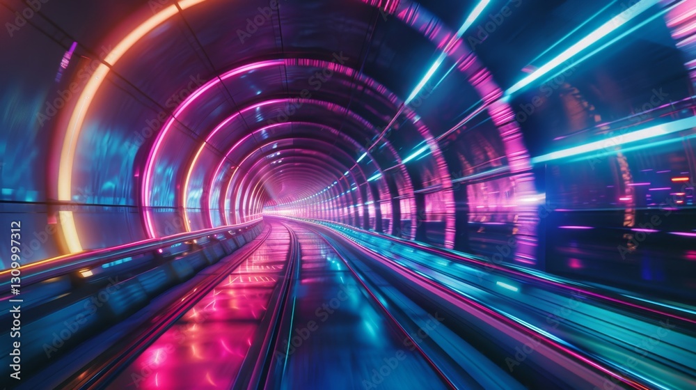 Colorful illuminated tunnel with dynamic light patterns in an urban setting Colorful illuminated tunnel with dynamic light patterns in an urban setting