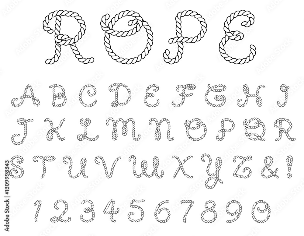 Decorative Rope Alphabet Letter and Number Outline Clipart - Isolated on a Transparent Background